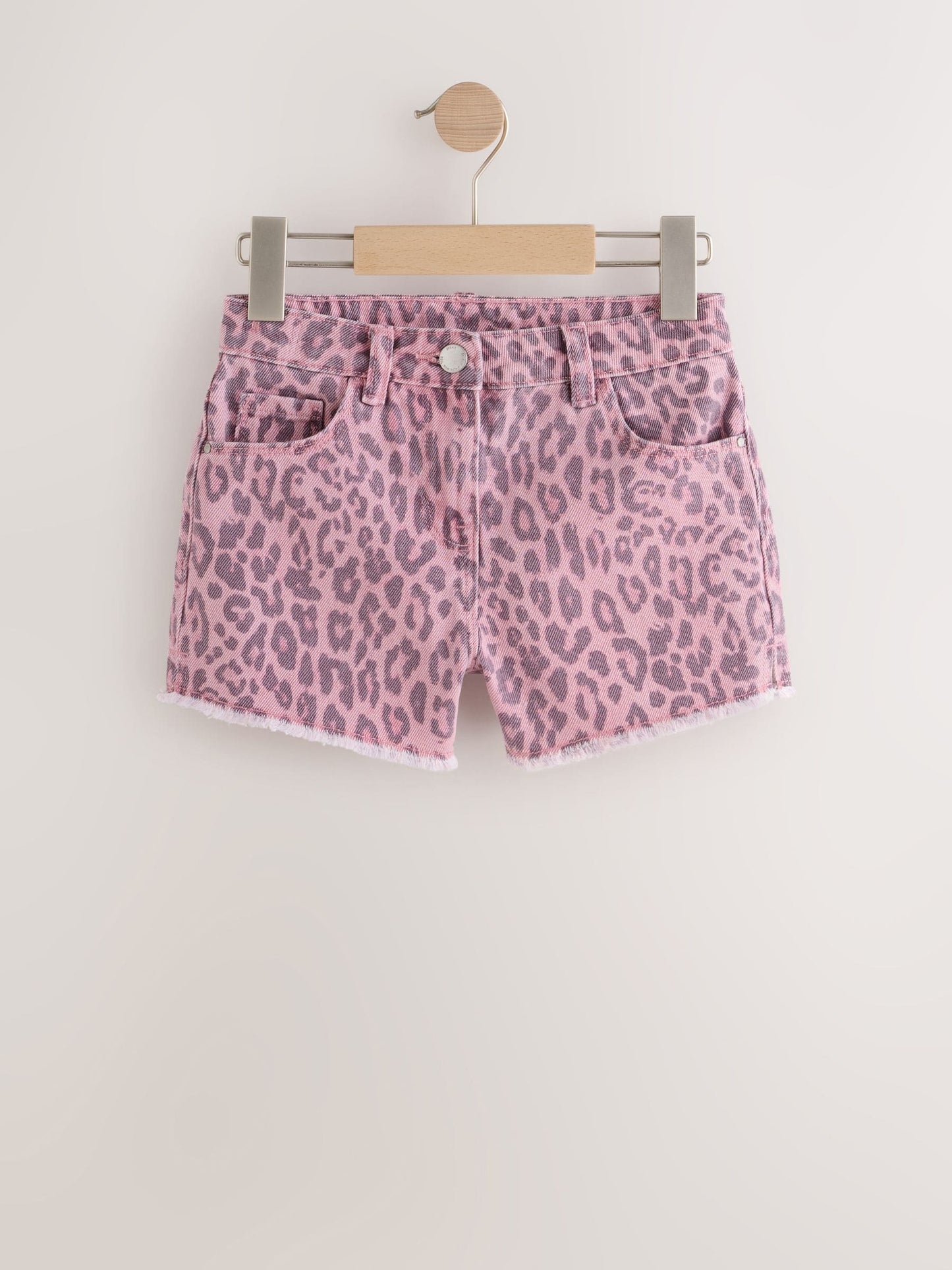 Dsiney Kidz - Pink Leopard Animal Print Regular Length Frayed Edge Denim Shorts (3-16yrs) image 1