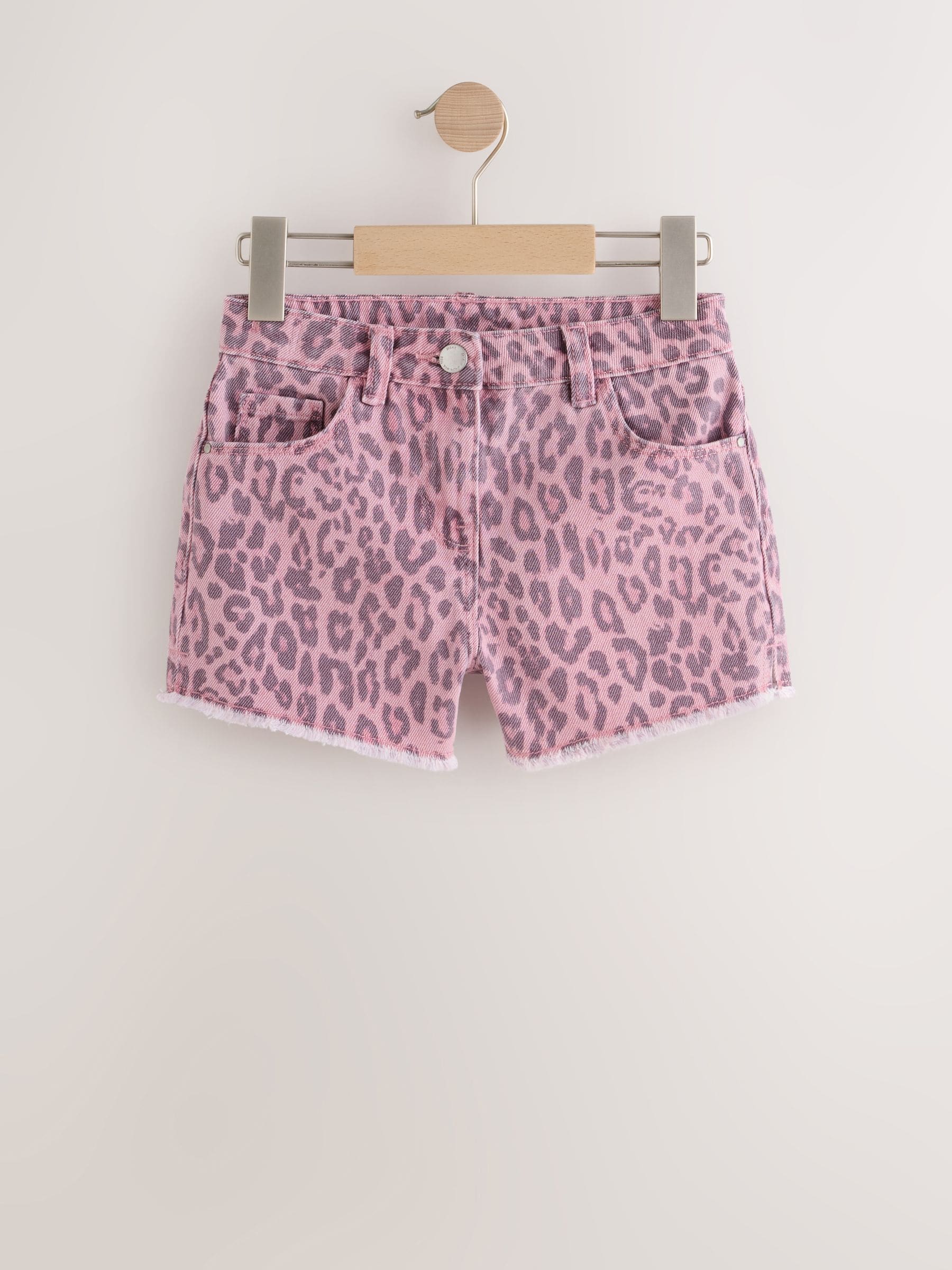 Dsiney Kidz - Pink Leopard Animal Print Regular Length Frayed Edge Denim Shorts (3-16yrs) image 1