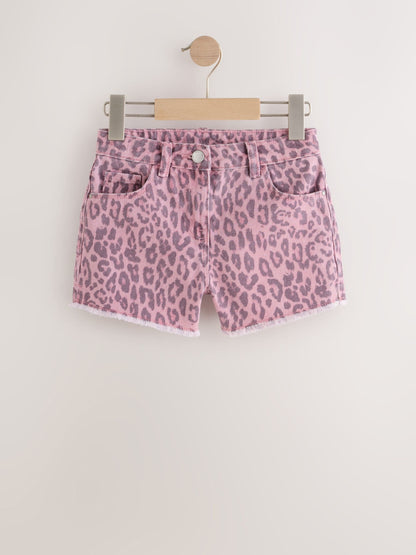 Dsiney Kidz - Pink Leopard Animal Print Regular Length Frayed Edge Denim Shorts (3-16yrs) image 1