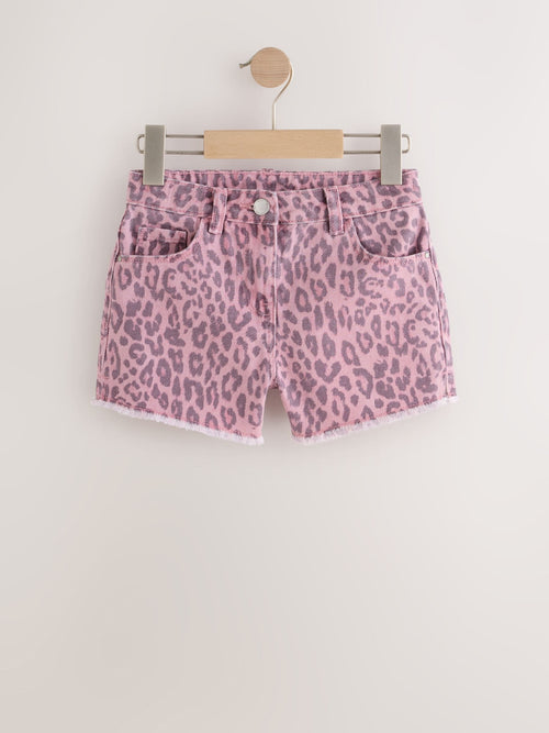 Dsiney Kidz - Pink Leopard Animal Print Regular Length Frayed Edge Denim Shorts (3-16yrs) image 1