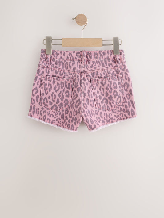 Dsiney Kidz - Pink Leopard Animal Print Regular Length Frayed Edge Denim Shorts (3-16yrs) image 2