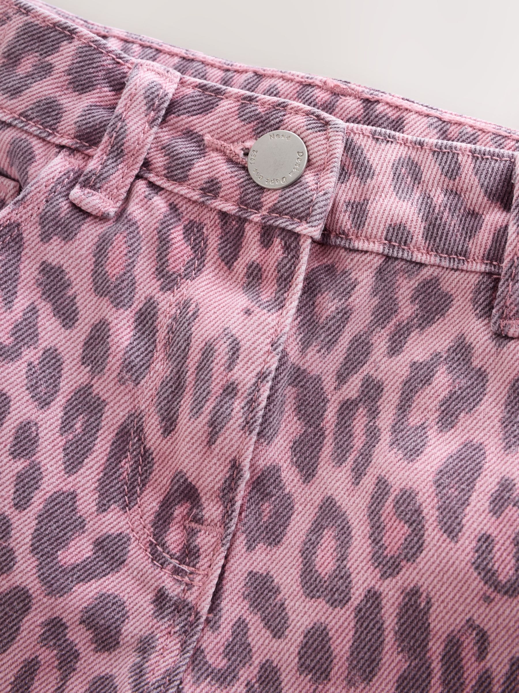 Dsiney Kidz - Pink Leopard Animal Print Regular Length Frayed Edge Denim Shorts (3-16yrs) image 3