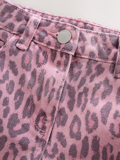 Dsiney Kidz - Pink Leopard Animal Print Regular Length Frayed Edge Denim Shorts (3-16yrs) image 3
