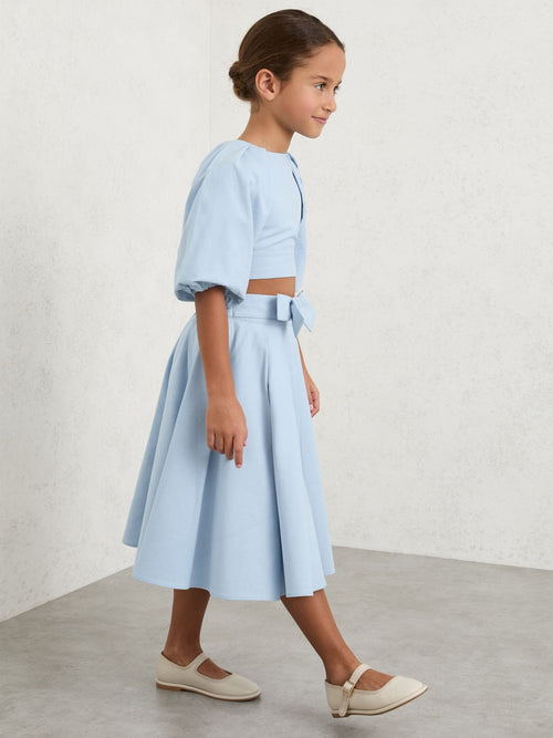 Reiss Pale Blue Marlie 9-13 yrs Puff-Sleeve Tie-Back Top image 1