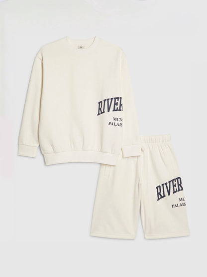 Dsiney Kidz - River Island Cream River Branded Sweashirt & Shorts Set image 1