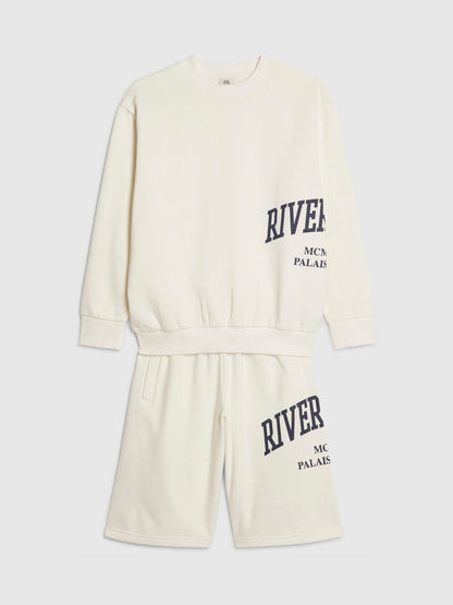 Dsiney Kidz - River Island Cream River Branded Sweashirt & Shorts Set image 2