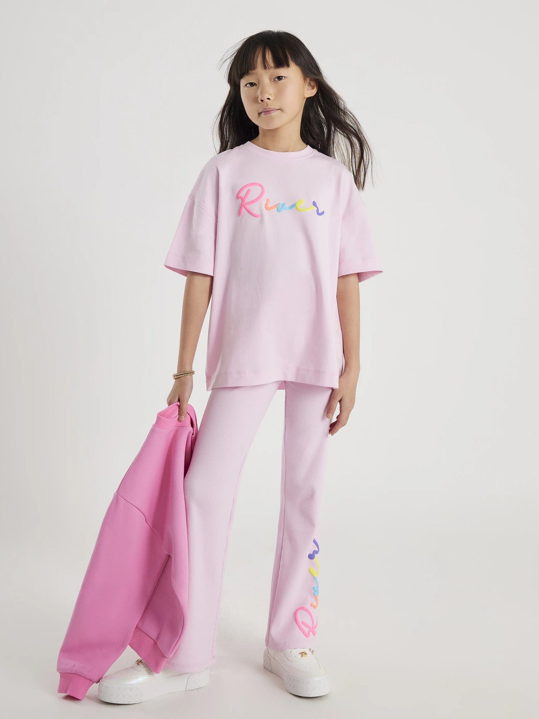 Dsiney Kidz - River Island Pink River Branded T-Shirt & Kickflare Set image 2