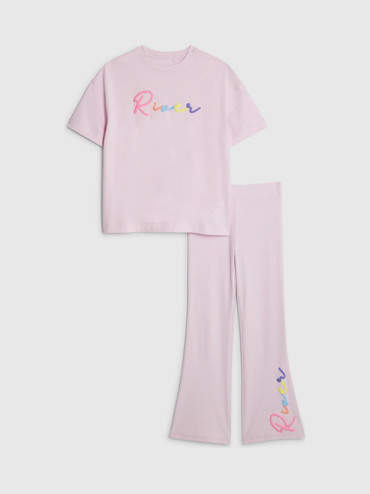 Dsiney Kidz - River Island Pink River Branded T-Shirt & Kickflare Set image 3
