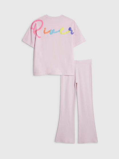 Dsiney Kidz - River Island Pink River Branded T-Shirt & Kickflare Set image 4