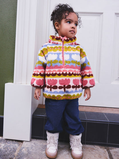Pink/Blue Flowers Half Zip Fleece (3mths-7yrs) - image 1