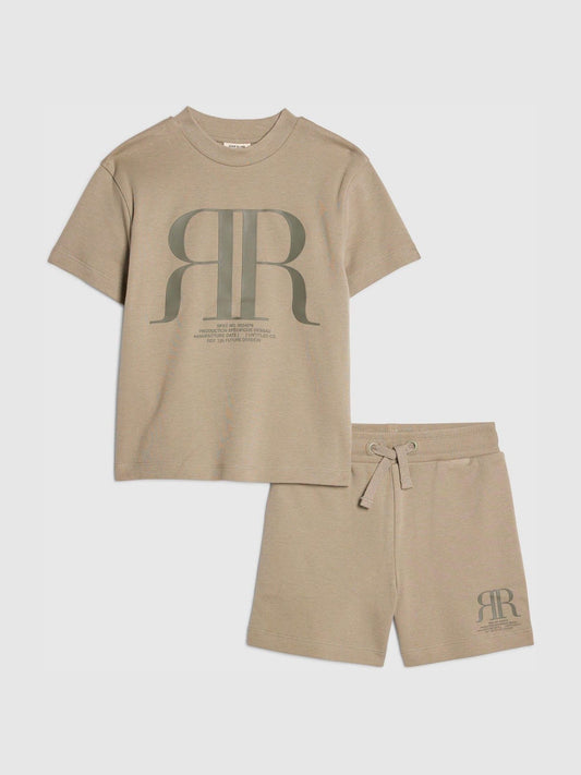 River Island Khaki Green RR T-Shirt & Short Sets image 1