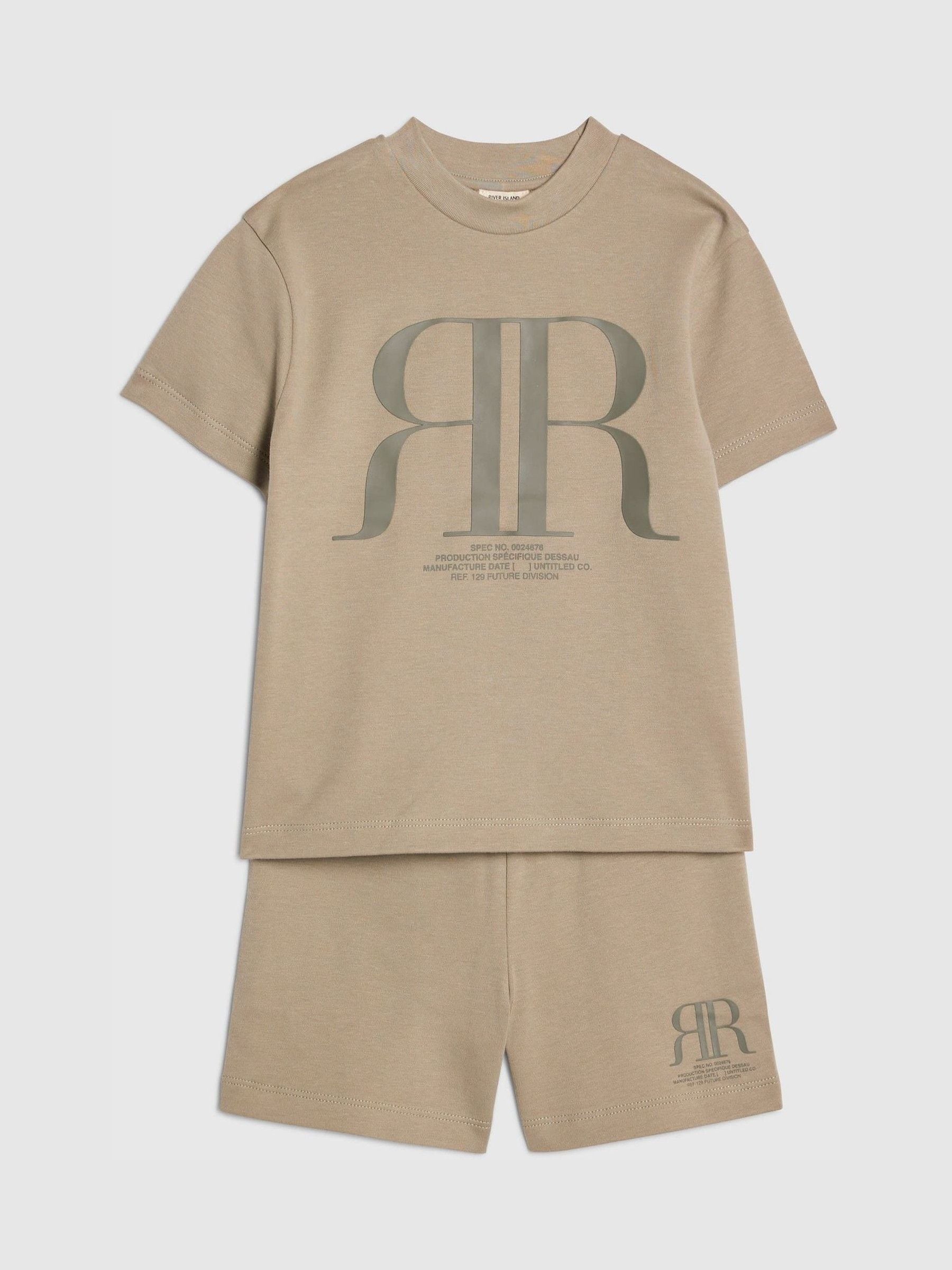 River Island Khaki Green RR T-Shirt & Short Sets image 3