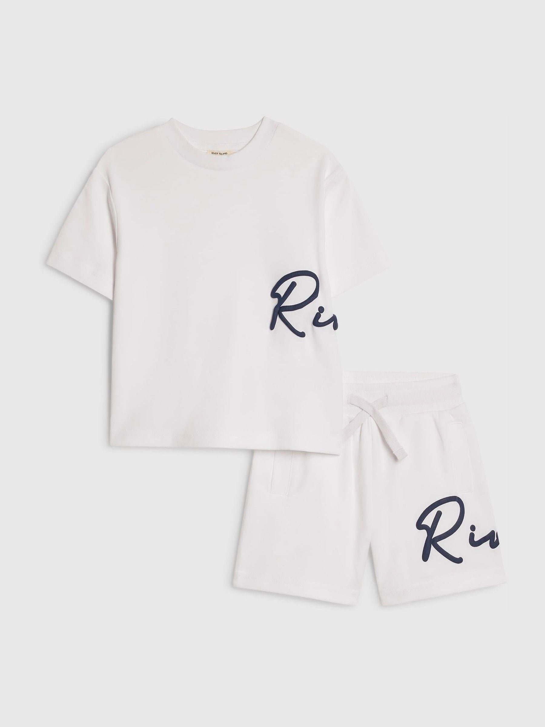 River Island White T-Shirt & Short Set image 1