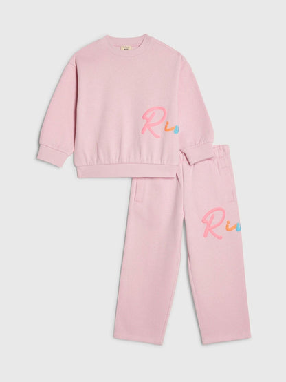 River Island Pink River Branded Sweatshirt & Jogger Set image 1