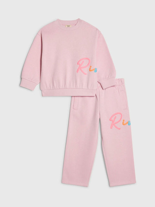River Island Pink River Branded Sweatshirt & Jogger Set image 1