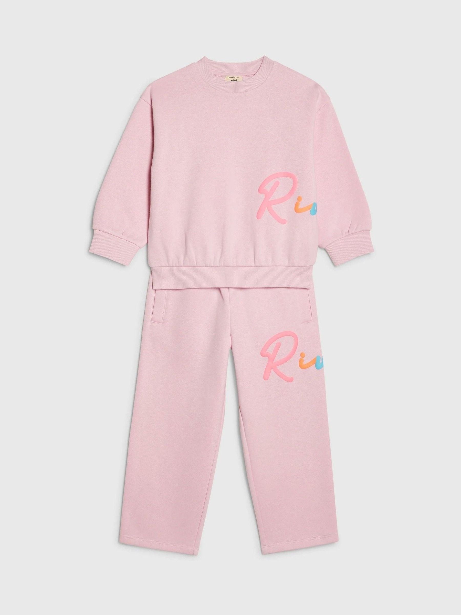 River Island Pink River Branded Sweatshirt & Jogger Set image 3