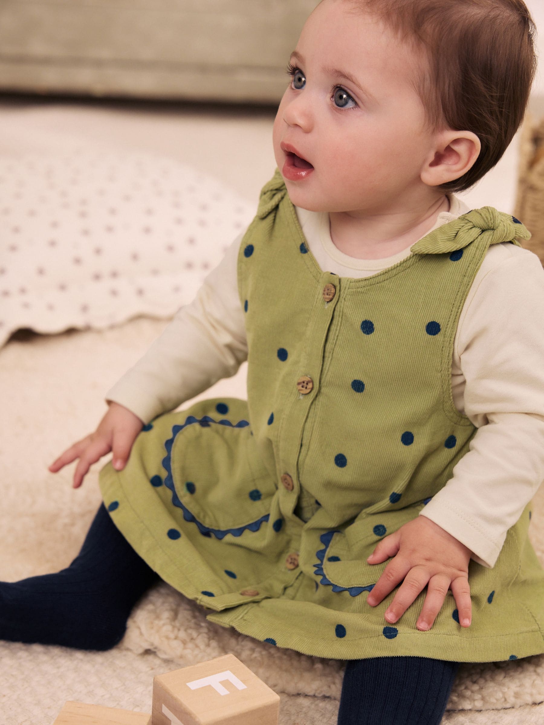 Dsiney Kidz - Green Spot Baby Pinafore Long Sleeve Bodysuit And Tights 3 Piece Set (0mths-2yrs) image 3