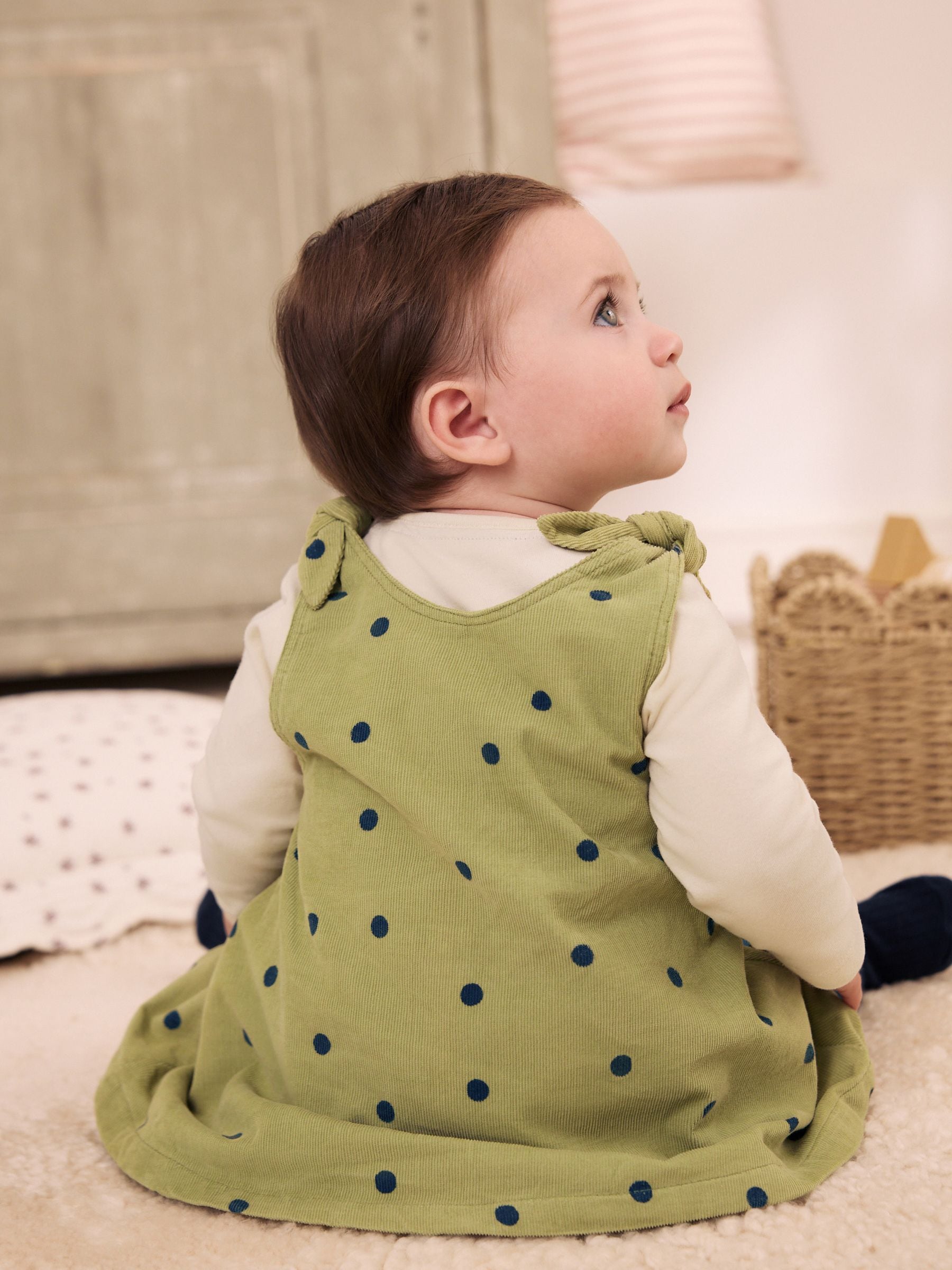 Dsiney Kidz - Green Spot Baby Pinafore Long Sleeve Bodysuit And Tights 3 Piece Set (0mths-2yrs) image 4