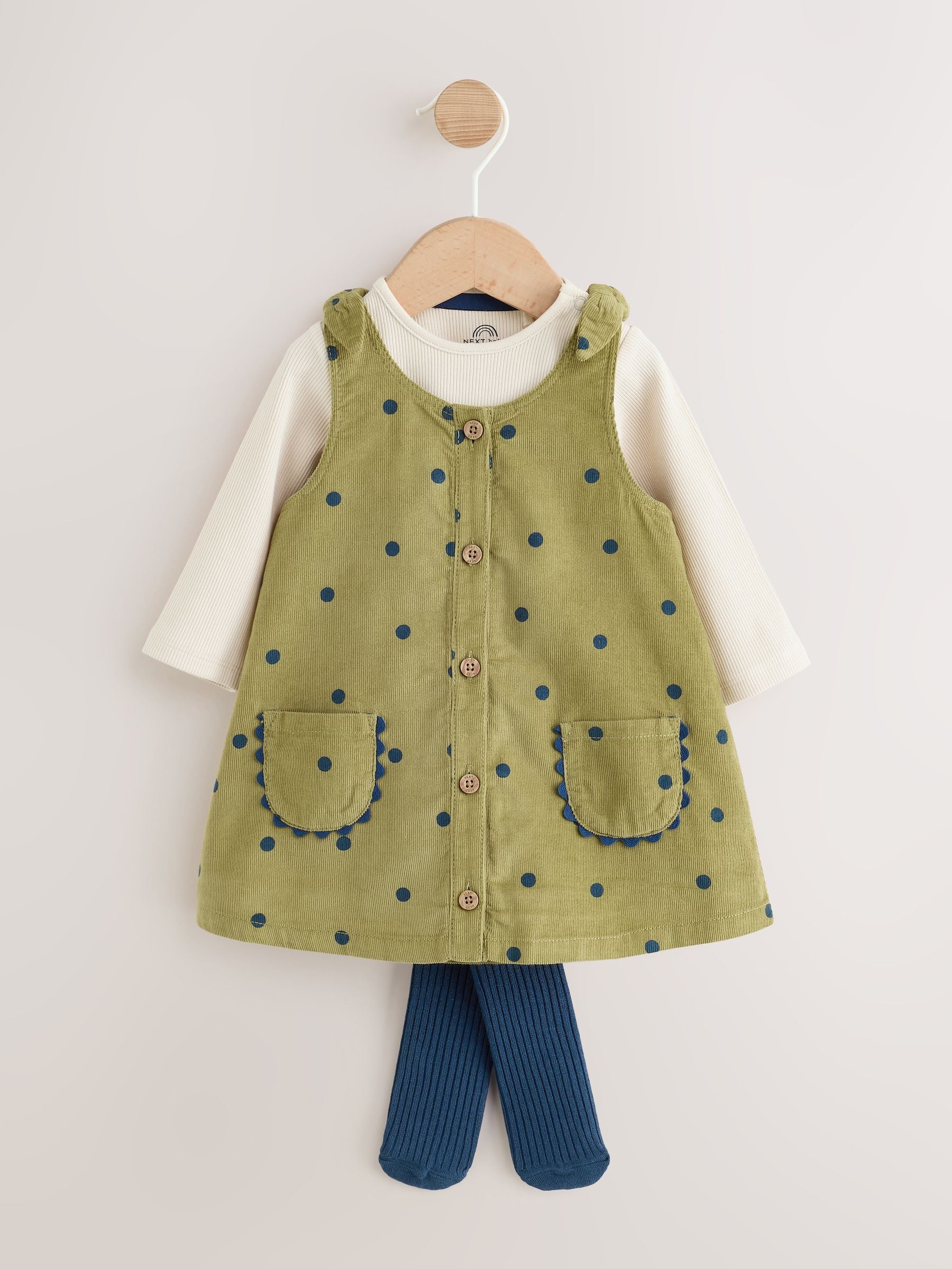 Dsiney Kidz - Green Spot Baby Pinafore Long Sleeve Bodysuit And Tights 3 Piece Set (0mths-2yrs) image 5