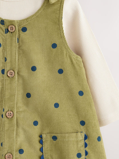 Dsiney Kidz - Green Spot Baby Pinafore Long Sleeve Bodysuit And Tights 3 Piece Set (0mths-2yrs) image 8