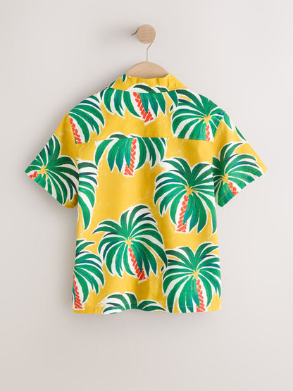Dsiney Kidz - Ochre Yellow All Over Print Palms Short Sleeve Revere Collar Shirt (3-16yrs) image 2