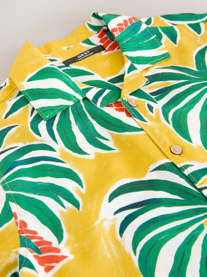 Dsiney Kidz - Ochre Yellow All Over Print Palms Short Sleeve Revere Collar Shirt (3-16yrs) image 3