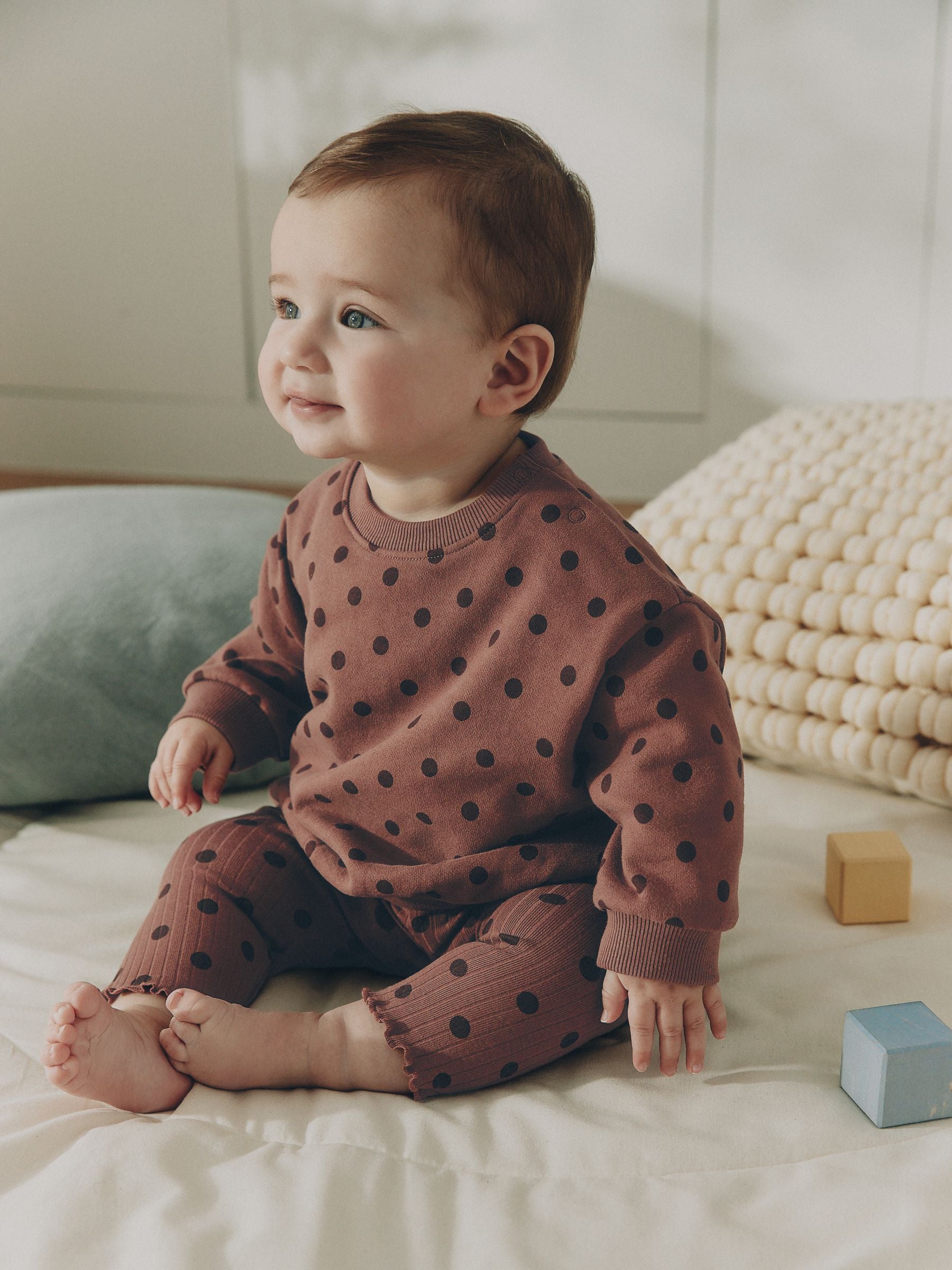 Chocolate Brown Spot Baby Sweat Top And Legging Set (0mths-2yrs) image 1