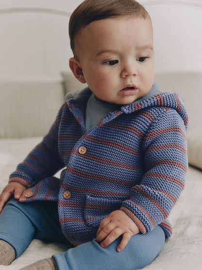 Blue & Burgundy Stripe Knitted Baby Cardigan (0mths-2yrs) - image 1