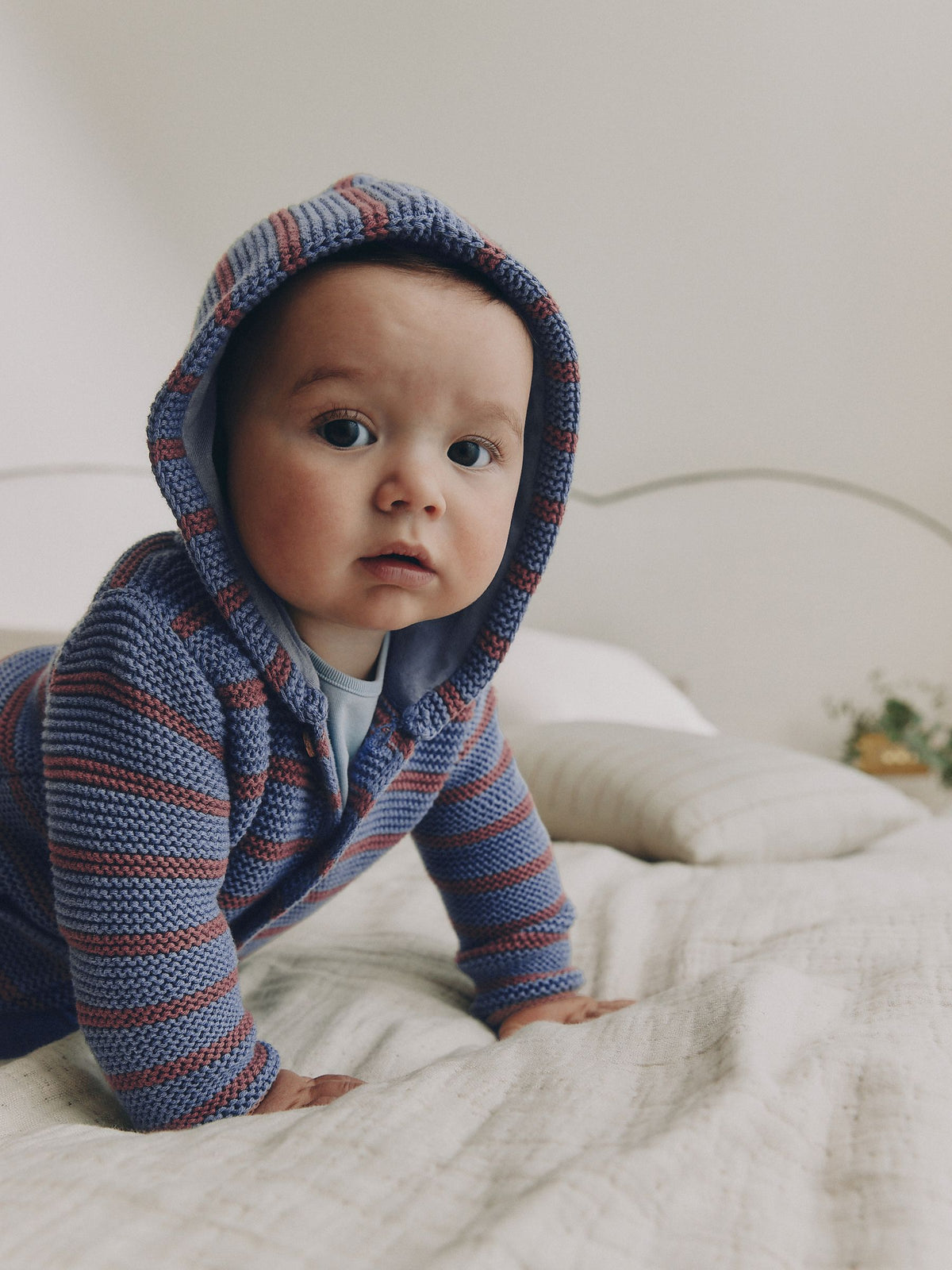 Blue & Burgundy Stripe Knitted Baby Cardigan (0mths-2yrs) - image 3