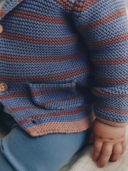Blue & Burgundy Stripe Knitted Baby Cardigan (0mths-2yrs) - image 4