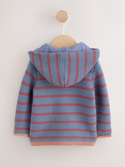 Blue & Burgundy Stripe Knitted Baby Cardigan (0mths-2yrs) - image 6