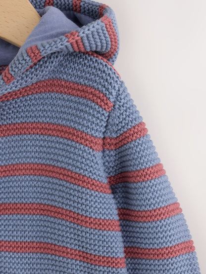 Blue & Burgundy Stripe Knitted Baby Cardigan (0mths-2yrs) - image 7