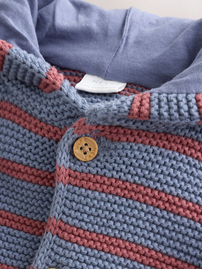 Blue & Burgundy Stripe Knitted Baby Cardigan (0mths-2yrs) - image 8