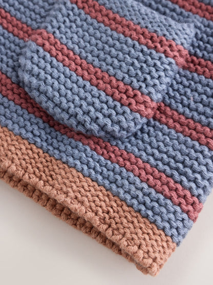 Blue & Burgundy Stripe Knitted Baby Cardigan (0mths-2yrs) - image 9