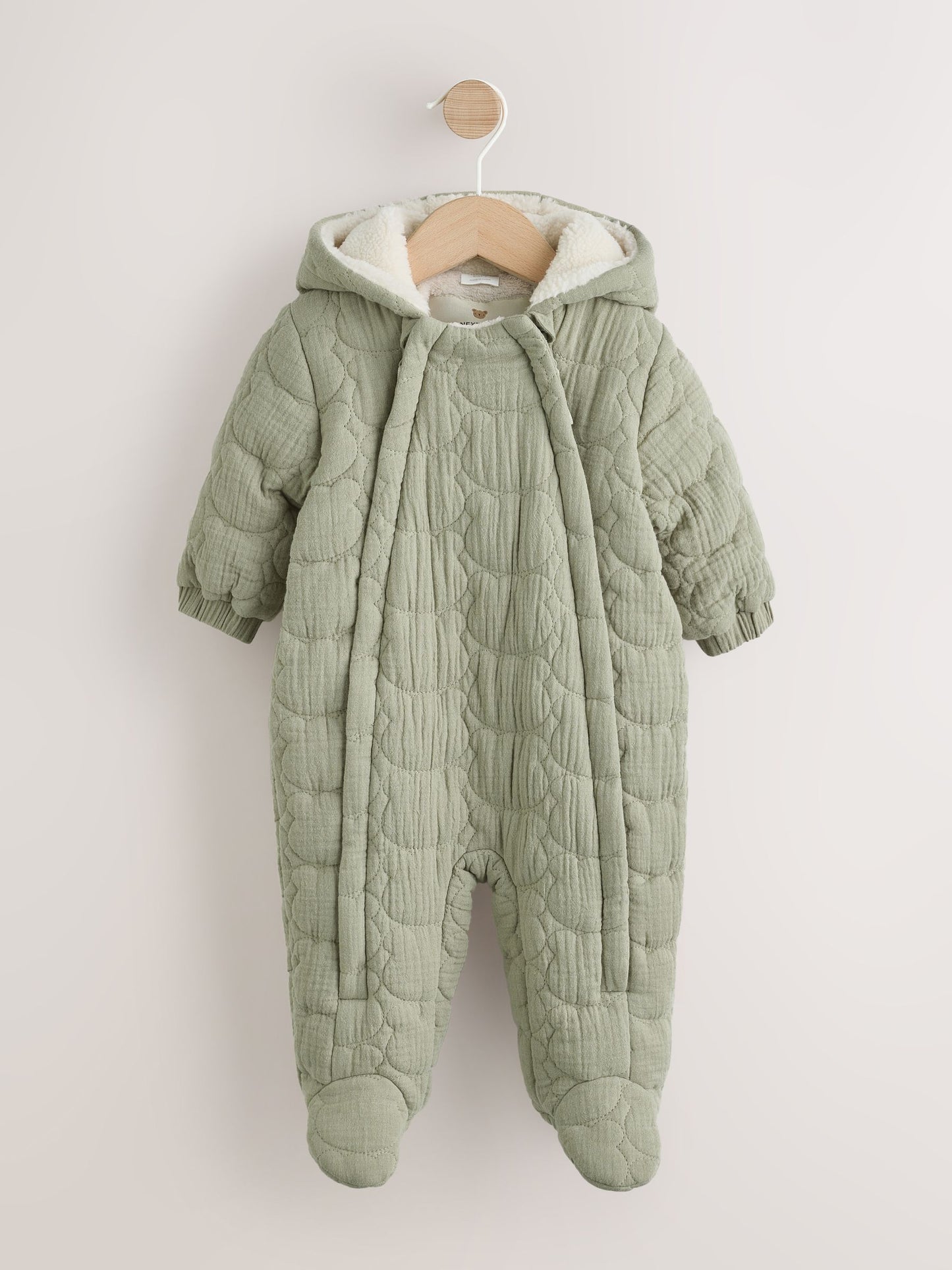 Green Crinkle Bear Face Quilted Baby Pramsuit (0mths-2yrs) image 1