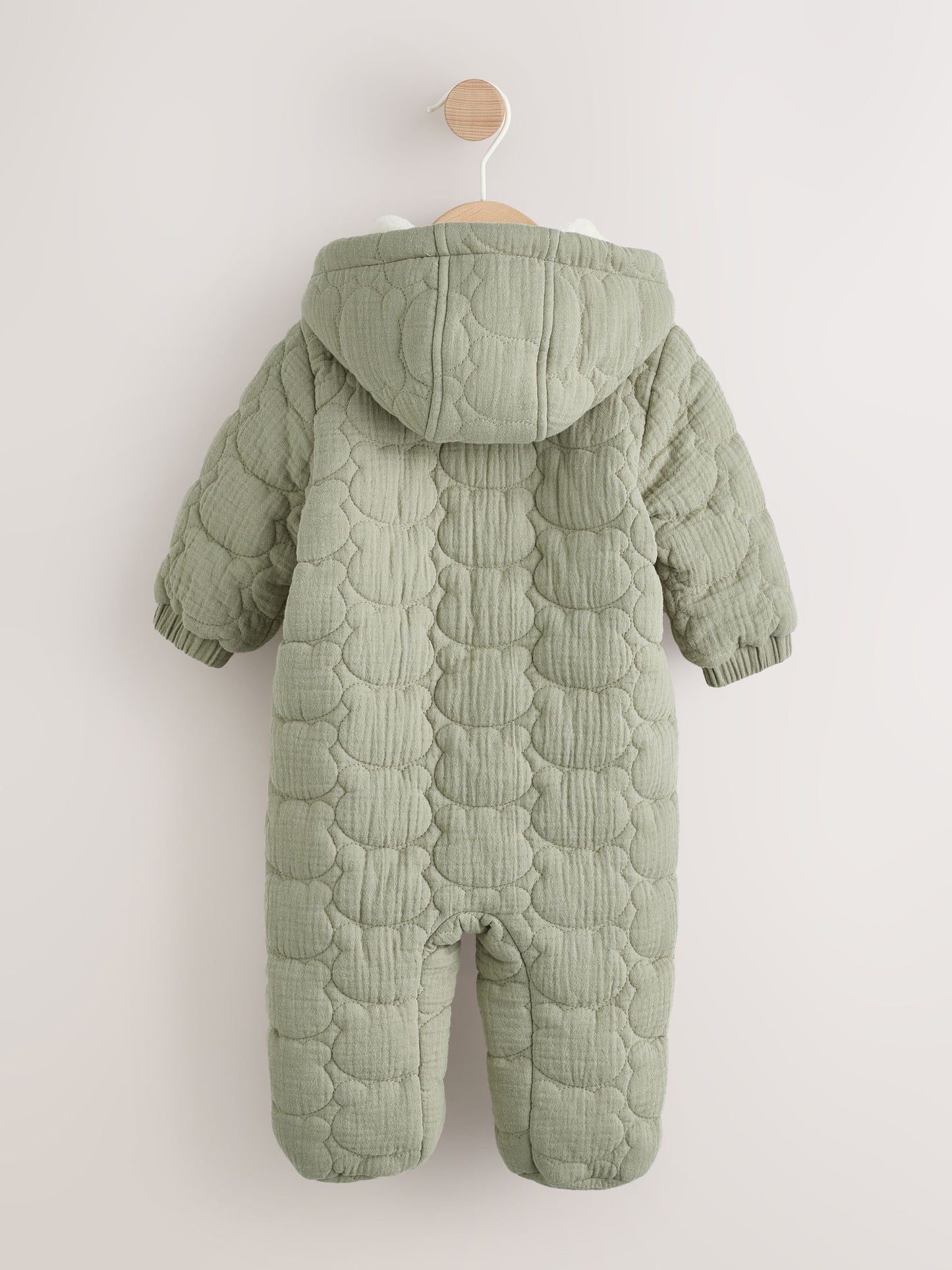 Green Crinkle Bear Face Quilted Baby Pramsuit (0mths-2yrs) image 2