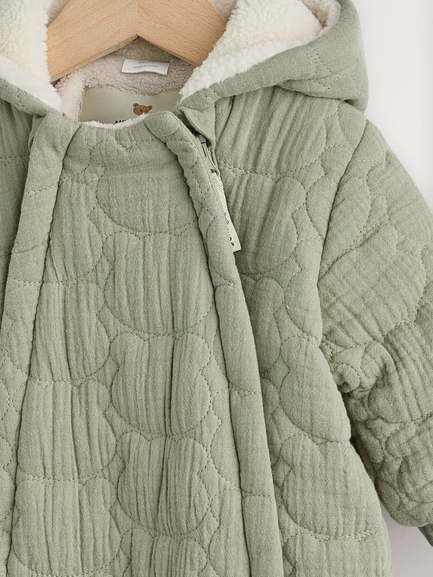 Green Crinkle Bear Face Quilted Baby Pramsuit (0mths-2yrs) image 3