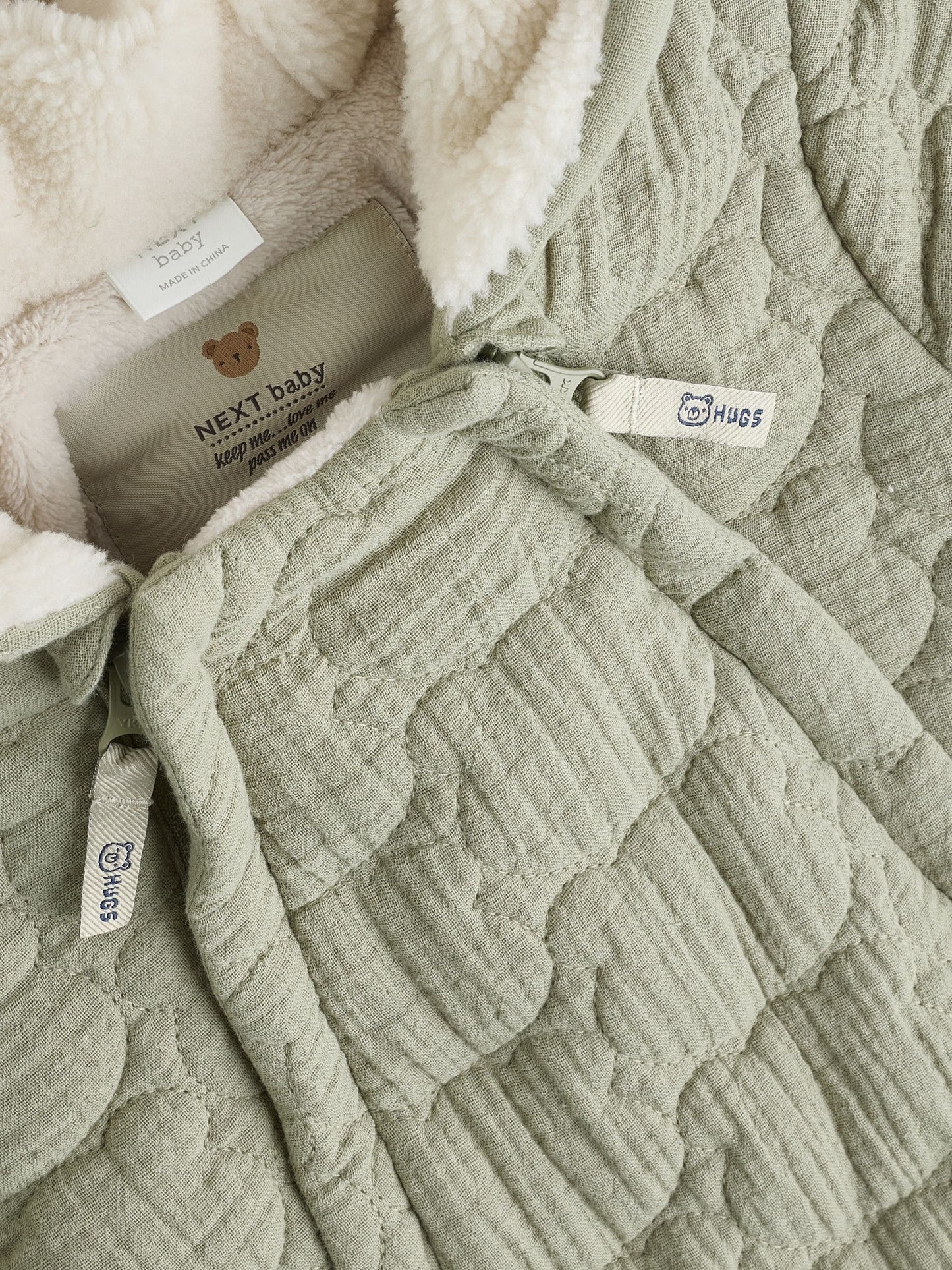 Green Crinkle Bear Face Quilted Baby Pramsuit (0mths-2yrs) image 4