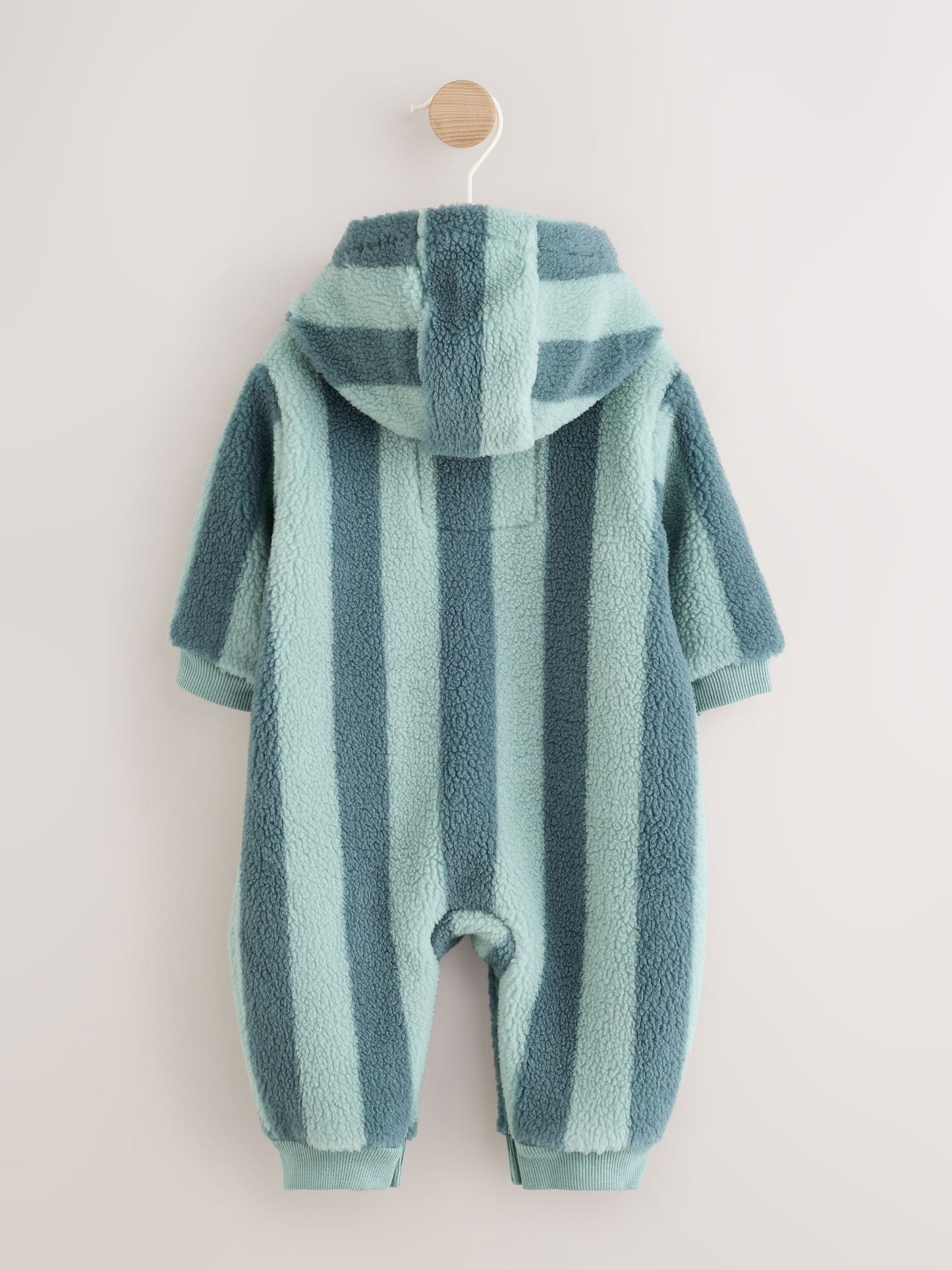Blue Stripe Borg Button Hooded Baby Pramsuit (0mths-2yrs) image 7