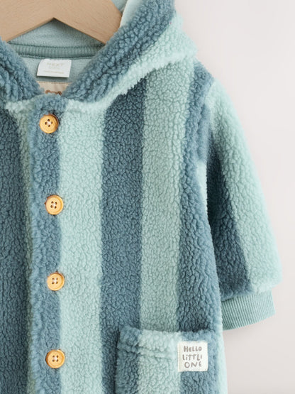 Blue Stripe Borg Button Hooded Baby Pramsuit (0mths-2yrs) image 8