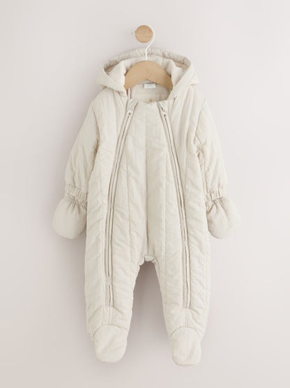 Cream Little One Back Slogan Quilted Nylon Pramsuit image 2