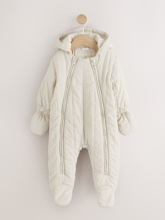 Cream Little One Back Slogan Quilted Nylon Pramsuit image 2