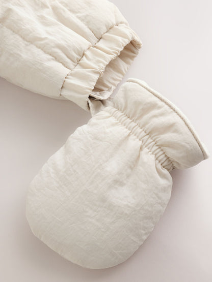 Cream Little One Back Slogan Quilted Nylon Pramsuit image 8