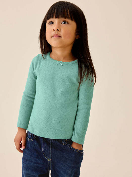 Dsiney Kidz - Green Long Sleeve Pointelle Top (3mths-7yrs) image 1