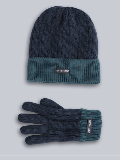 Animal Blue Kids Fur Lined Hat & Gloves Set image 2