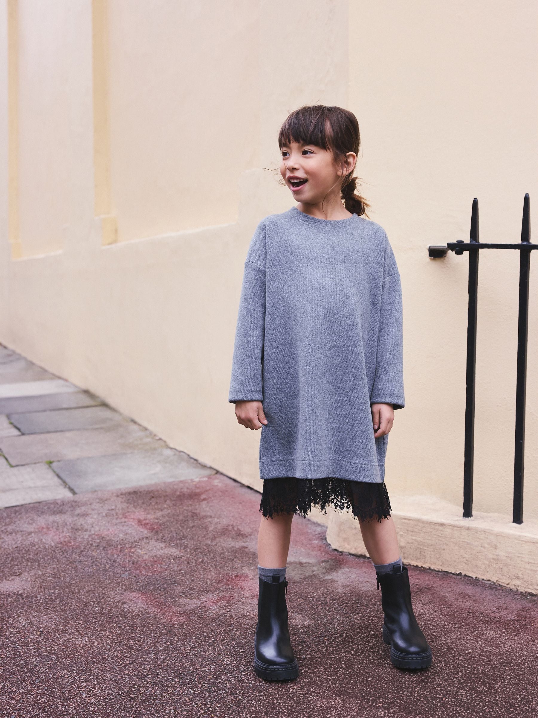 Dsiney Kidz - Charcoal Grey Lace Hem 2-In-1 Jumper Dress (3-16yrs) image 1