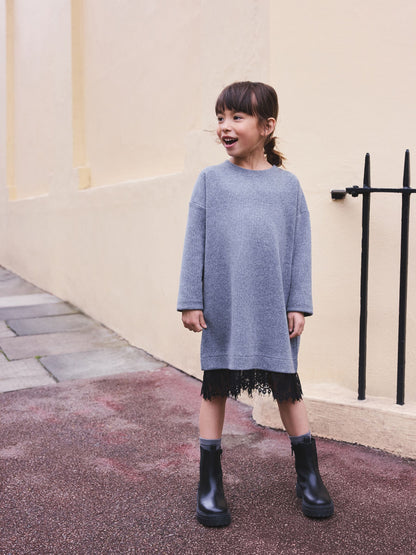 Dsiney Kidz - Charcoal Grey Lace Hem 2-In-1 Jumper Dress (3-16yrs) image 1
