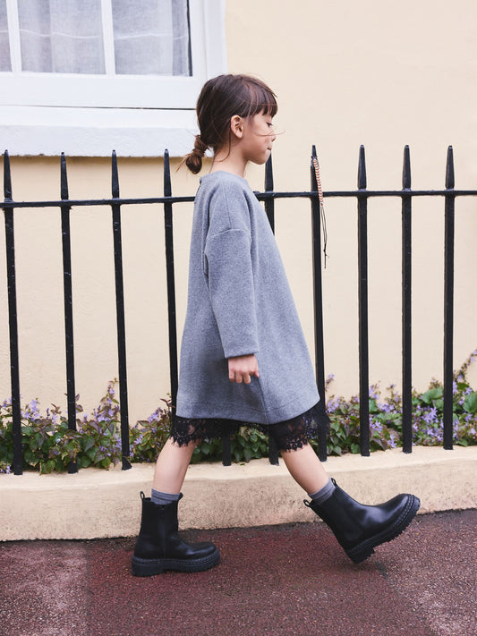 Dsiney Kidz - Charcoal Grey Lace Hem 2-In-1 Jumper Dress (3-16yrs) image 2