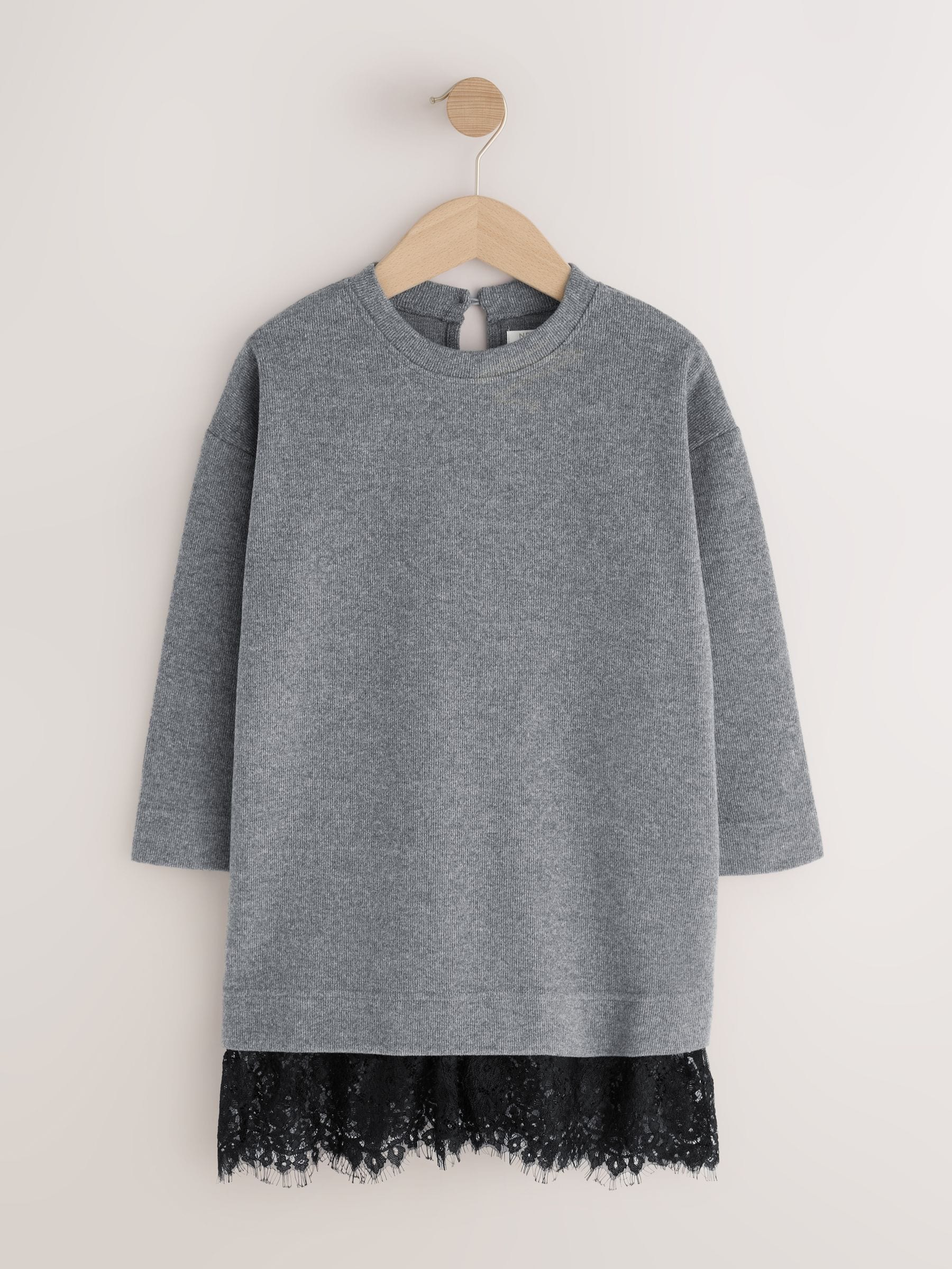 Dsiney Kidz - Charcoal Grey Lace Hem 2-In-1 Jumper Dress (3-16yrs) image 5