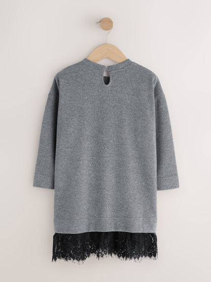 Dsiney Kidz - Charcoal Grey Lace Hem 2-In-1 Jumper Dress (3-16yrs) image 6